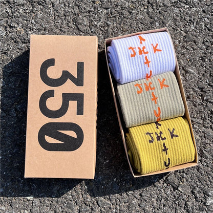 Men's socks - european and american streetwear brand boxed aj athletic socks - m crew socks - graffiti barbed wire trendy socks - travis scott collaboration