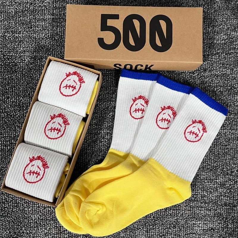 Men's socks - european and american streetwear brand boxed aj athletic socks - m crew socks - graffiti barbed wire trendy socks - travis scott collaboration