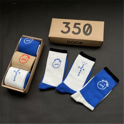 Men's socks - european and american streetwear brand boxed aj athletic socks - m crew socks - graffiti barbed wire trendy socks - travis scott collaboration