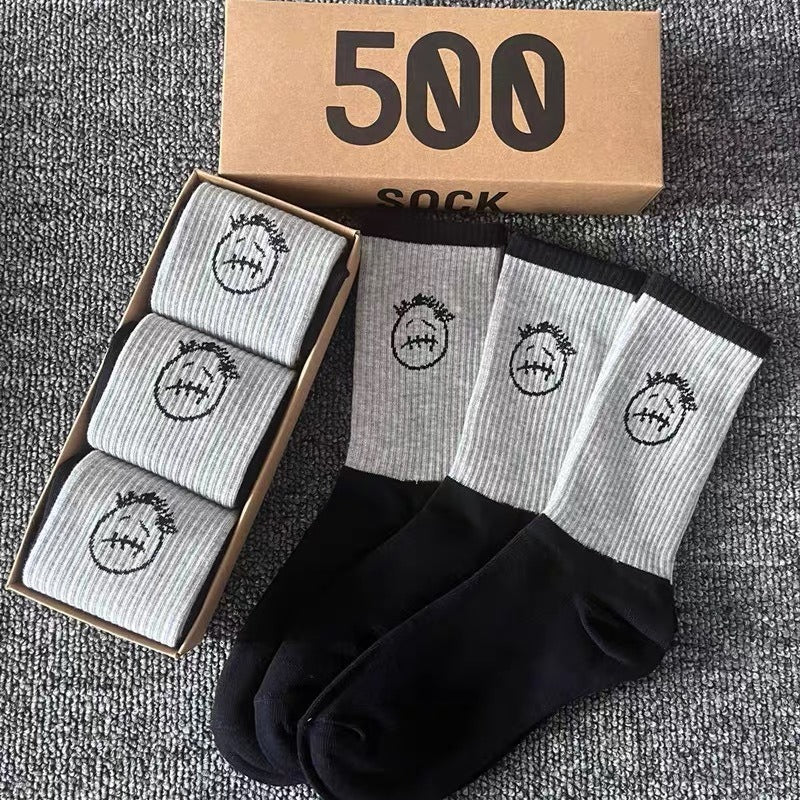 Men's socks - european and american streetwear brand boxed aj athletic socks - m crew socks - graffiti barbed wire trendy socks - travis scott collaboration