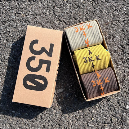 Men's socks - european and american streetwear brand boxed aj athletic socks - m crew socks - graffiti barbed wire trendy socks - travis scott collaboration