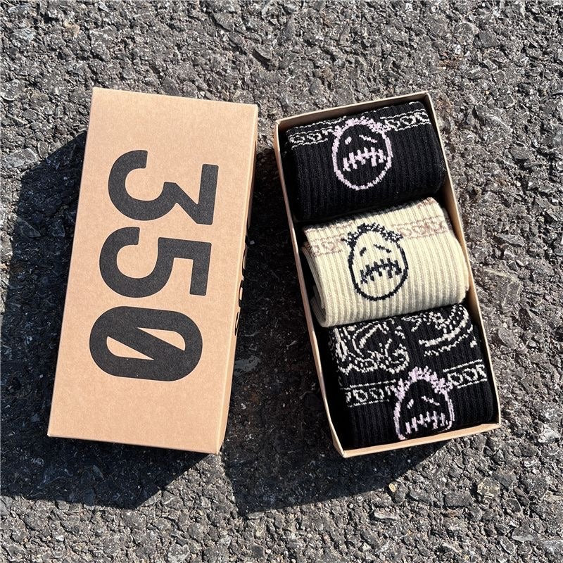 Men's socks - european and american streetwear brand boxed aj athletic socks - m crew socks - graffiti barbed wire trendy socks - travis scott collaboration